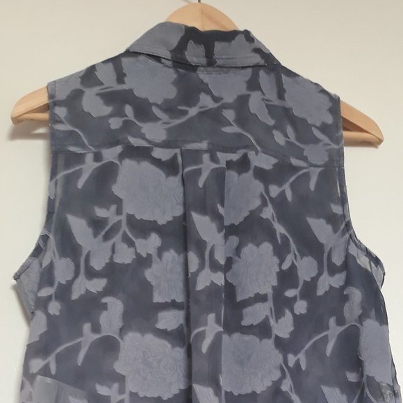Jones New York Sleeveless Shirt, Semi-Sheer with Floral Pattern, Blue, Sz. M - Picture 7 of 10